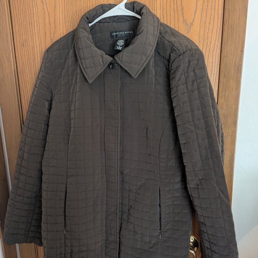 Geoffrey Beene Sport Quilted Fleece Zippered Lined Jacket-Brown-Large